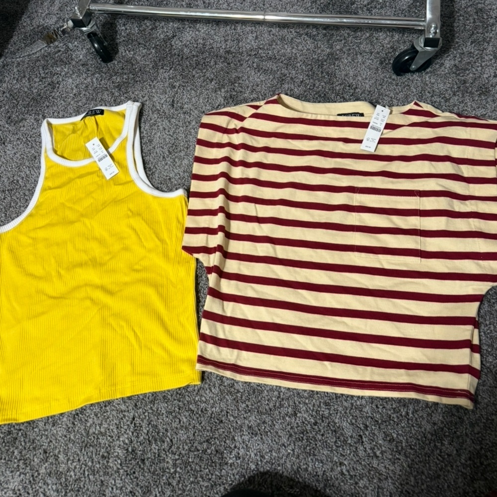 J. Crew Red/Cream Striped muscle shirt & yellow crop tank bundle NWT size sm/med